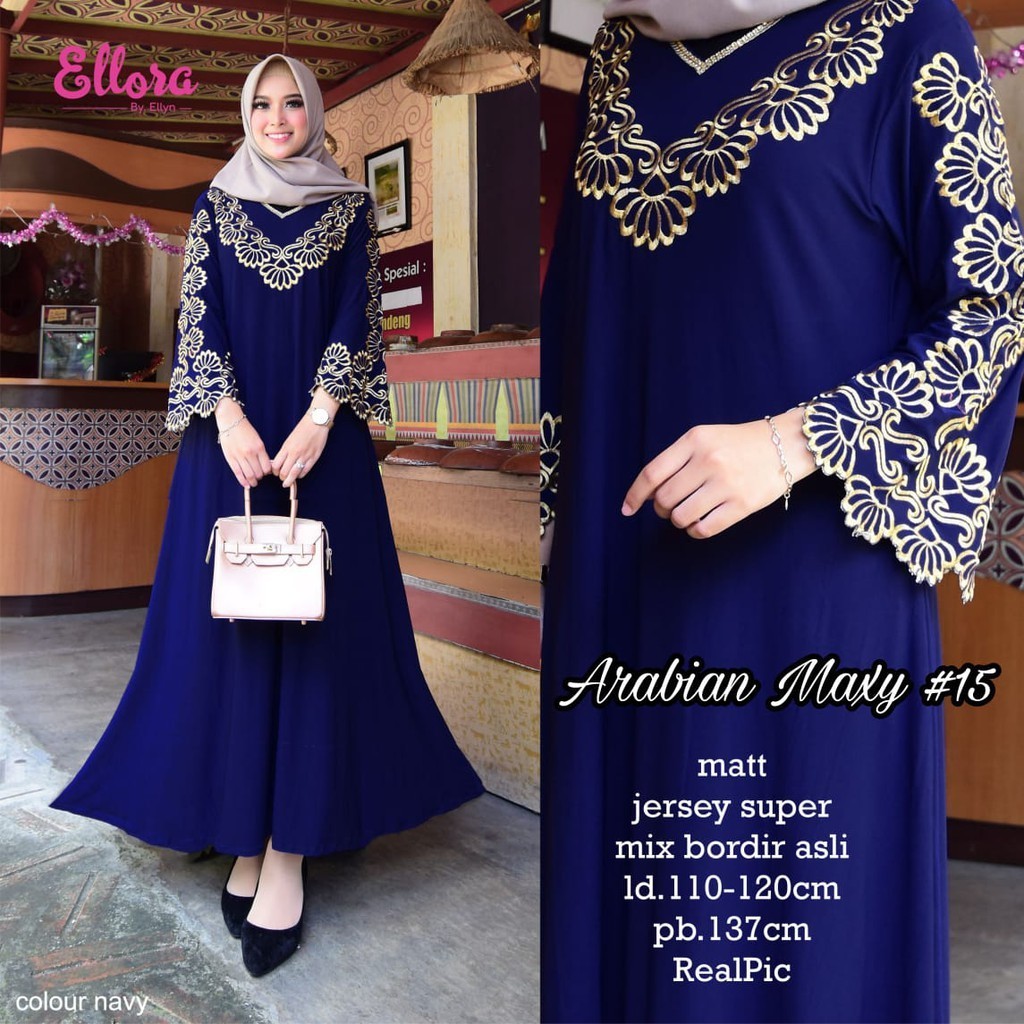 BAJU TIMUR TENGAH WANITA UNTUK LEBARAN- Millaty Maxy Gamis Muslim Jumbo Bordir Komputer Bahan Jersey