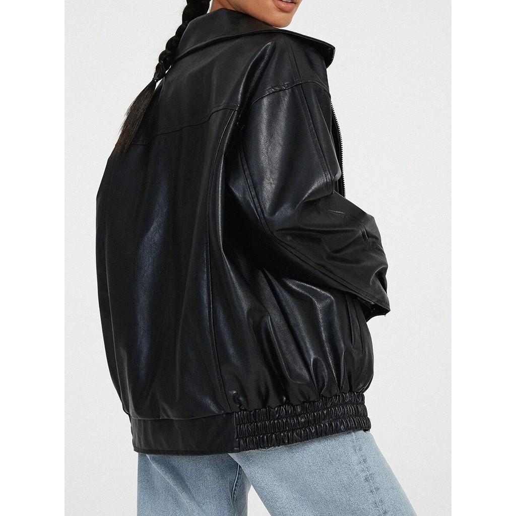 Leather Jacket for Women 2023 Oversized Faux Suede Fall Bomber Jacket 90s Aesthetic Plus Size Motorc