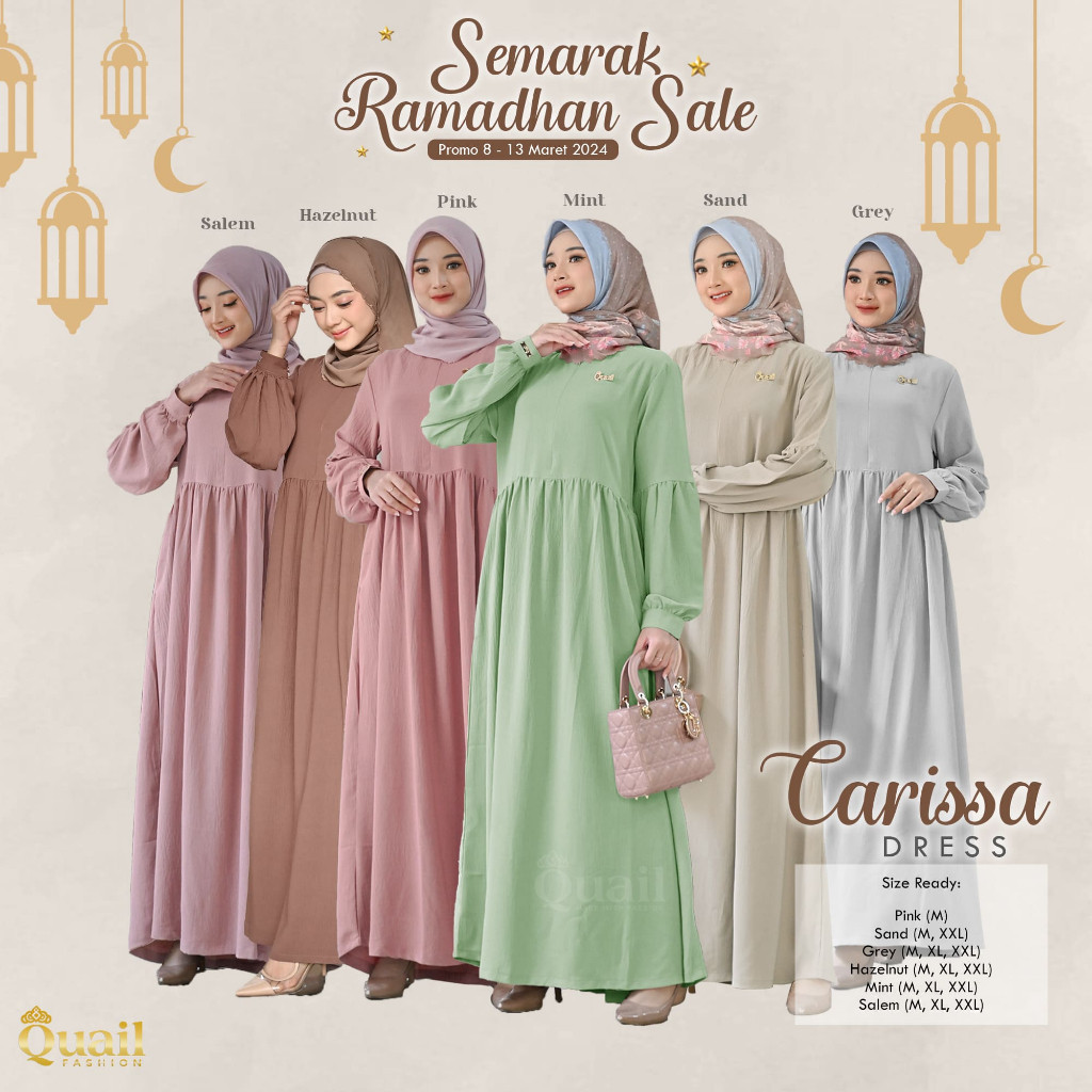 Carissa Dress Original Quail Hijab Wanita Katun Airflow Import Busui Wudhu Friendly