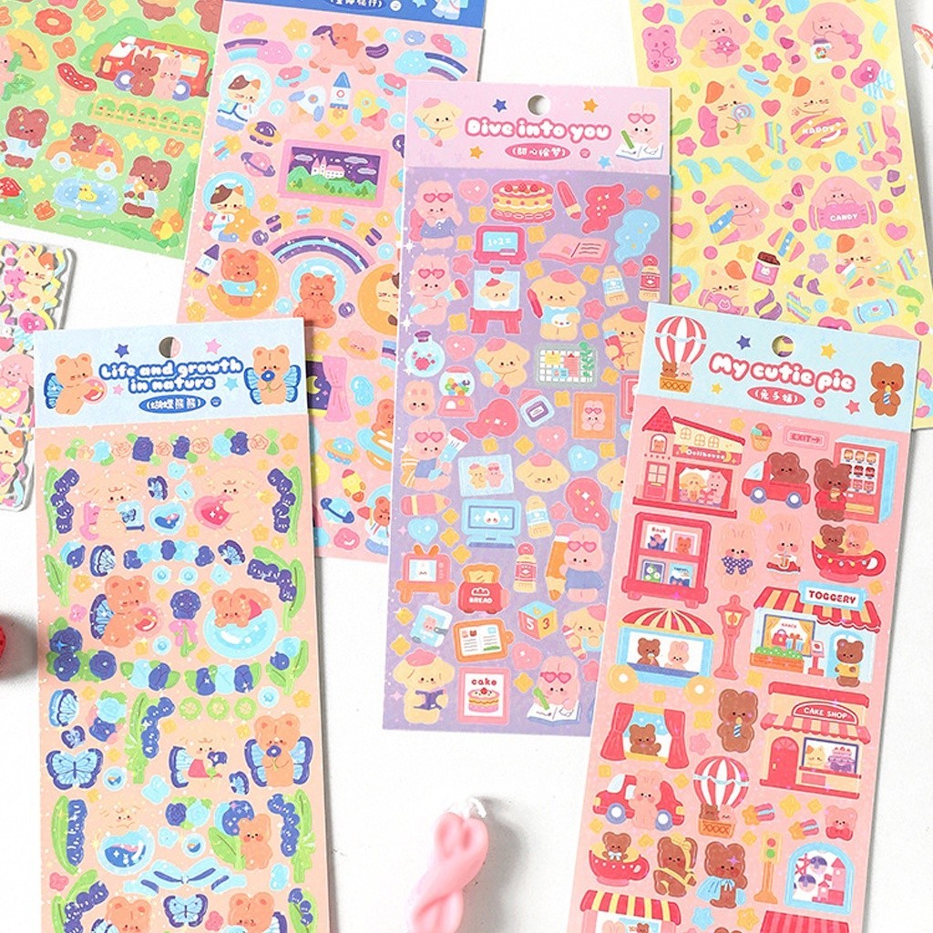

Sticker Waterproof Kartun Bear Rabbit Hologram Stiker Motif Beruang Dan Kelinci Korea Anti Air S092