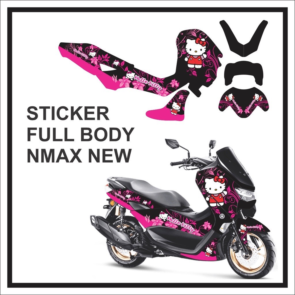 Stiker Decal Motor YAMAHA NMAX NEW Full Body Sticker NMAX Baru Motif Karakter Kartun Hello Kitty Keren Bisa Request