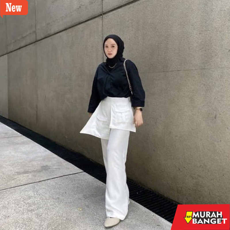 Celana panjang denim wanita- KULOT BESS PALAZO POCKET PANTS HIGHWAIST POCKET PANTS CELANA KULOT PANJ