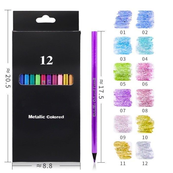 

12Pcs Metallic Colored Pencils Non-Toxic Art Stationery Drawing