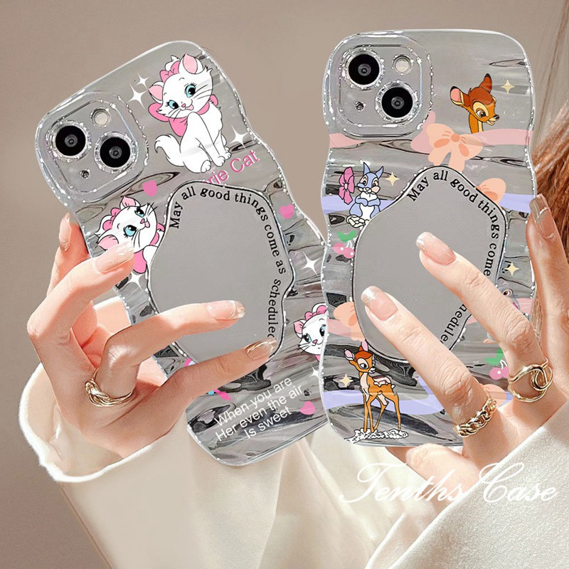 Tenths Case Untuk Samsung A12 A13 A05s A05 A04s A14 A34 A54 A03 A50 A50s A32 A23 A30s A21s A33 A53 A52 A51 A11 A31 A30 A02s A20s Cute Deer Anime Electroplating Wavy Edge Phone Case Soft Shockproof Cover