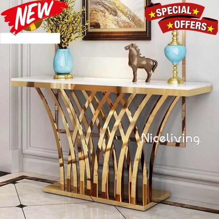 Meja konsul stainless gold top marmer console table modern
