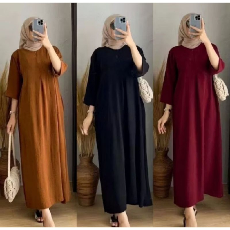 Daviana - Zea Long Daster Gamis Lengan 3/4 Busui Cringkle Airflow Premium Baju Lebaran 2026 8D3