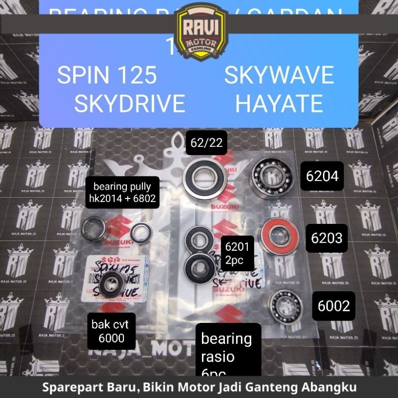BEARING RASIO SET SPIN 125 + BEARING PULY PLUS BEARING LAHER BAK BLOK CVT  SPIN SKYWAVE SKYDRIVE HAY
