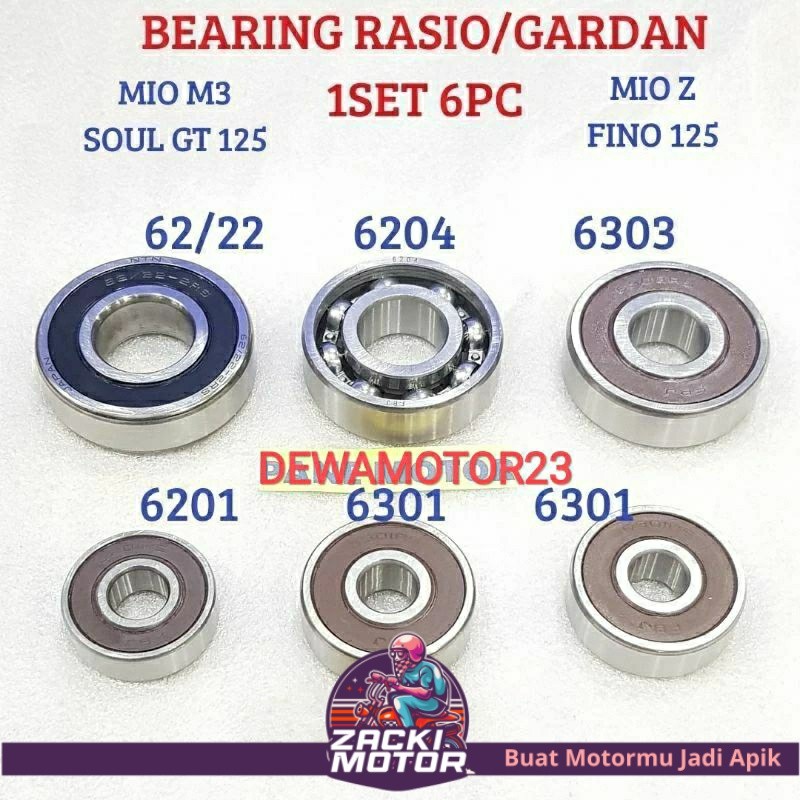 BEARING LAHER RASIO GARDAN 1 SET MIO M3 125 MIO SOUL GT 125 FINO F1 125 EXRIDE  FI 125 HIGH