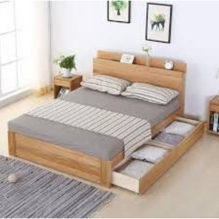 GFJ tempat tidur laci minimalis / dipan kayu laci 2 / ranjang kayu kokoh - 90x200