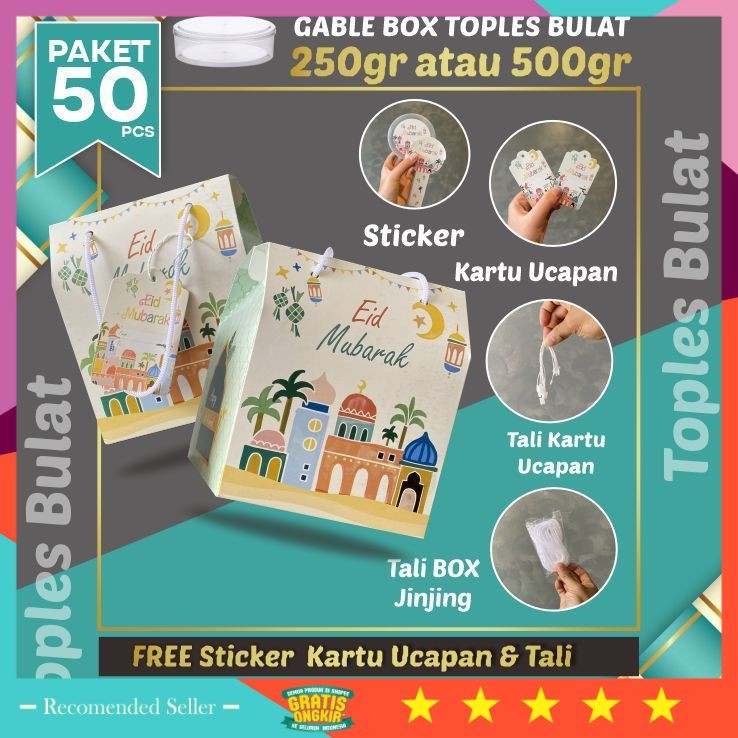 

Hampers Wedding Anniversary Wisuda Keren Unik / 50pcs Gable Box Lebaran Tali jinjing/ Box Hampers Kue Kering Idul Fitri Toples Bulat / WHITE PINK (Paket 50pcs)