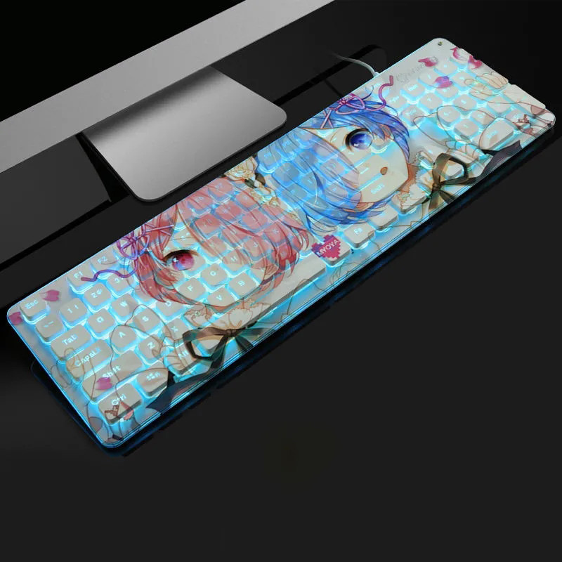 Gaming Keyboard Rem Anime Backlit Keyboard Cute 104 Keys USB Wired Mute Gamer Keyboards Kawaii For T