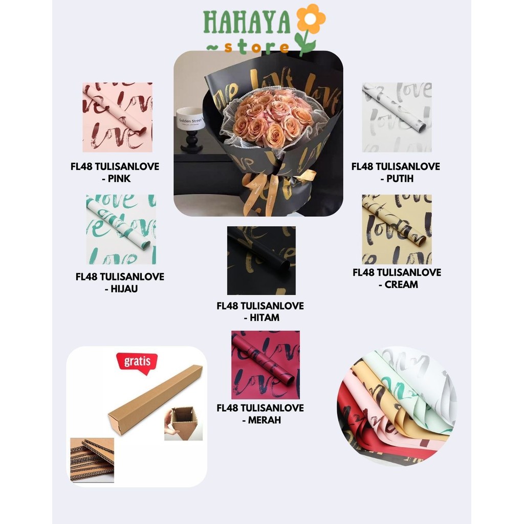 

HAHAYA - FL48 TULISAN LOVE Kertas Bunga Paper Buket Motif Cellophane