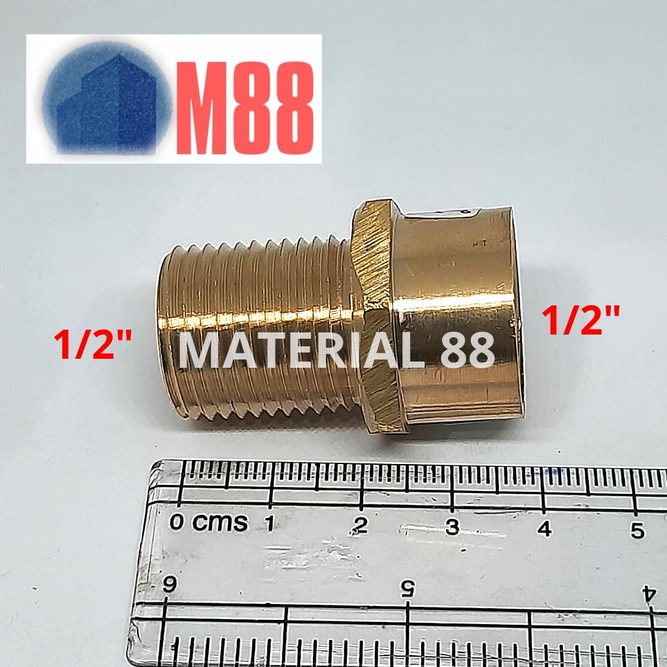 Sok Kran Drat Panjang 1/2 x 1/2 inch Kuningan Dalam Luar 0.5 × 0,5