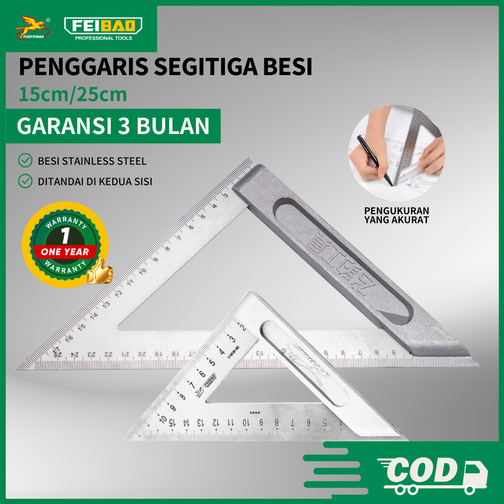 

Feibao Penggaris Segitiga Siku Besi 15 - 25 CM / Steel Triangle Ruler / Penggaris Siku / F42-3091