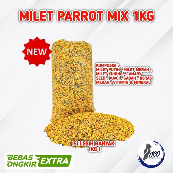 PARROT MIX PAKAN MAKANAN BURUNG LOVEBIRD FALK 1KG MILET CAMPUR MILET MIX