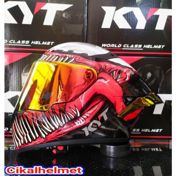 (NEW)- KYT HELM TT COURSE MARVEL VENOM BLACK RED FLUO ++ VISOR IRIDIUM +