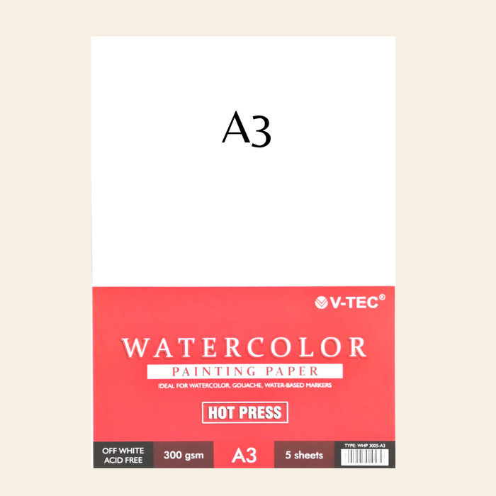 

PROMO!! -V-TEC Watercolour Paper Hot Pressed A3 300 Gsm - Lembaran