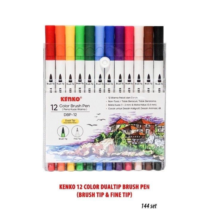

PROMO!! -Spidol brush pen 12 warna kenko DBP12
