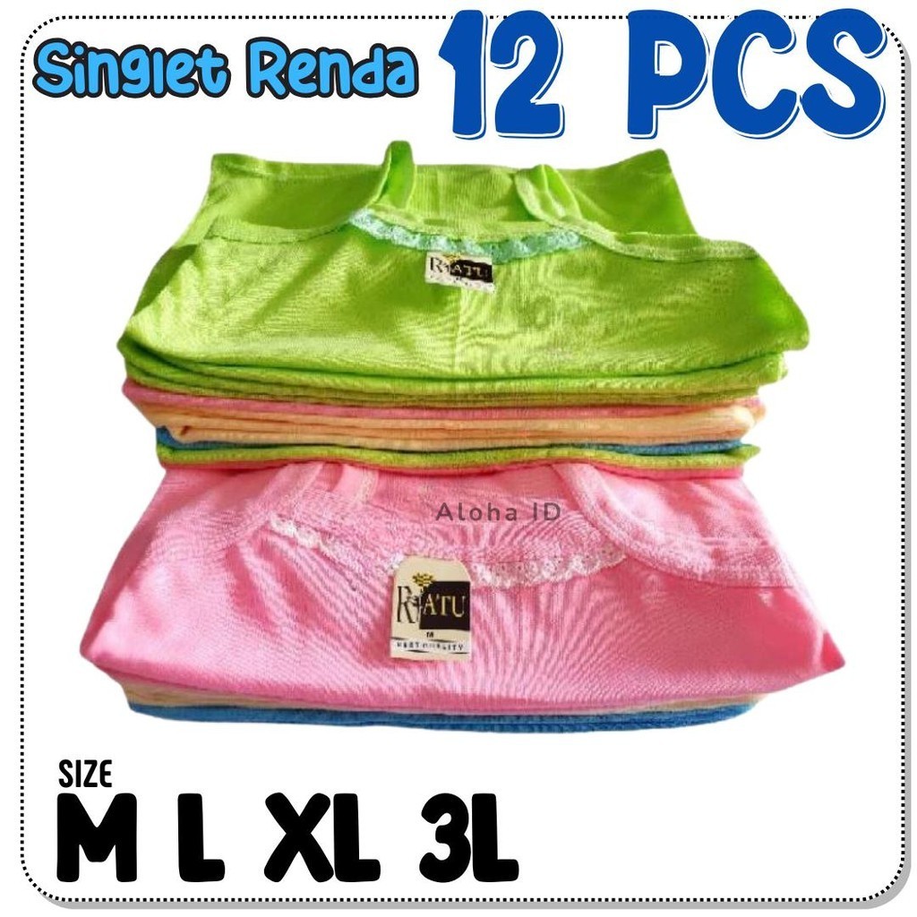 12 PCS Tanktop Singlet Renda Wanita Remaja Dewasa / Grosir Singlet Renda M L XL 3L Grosir Aloha ID