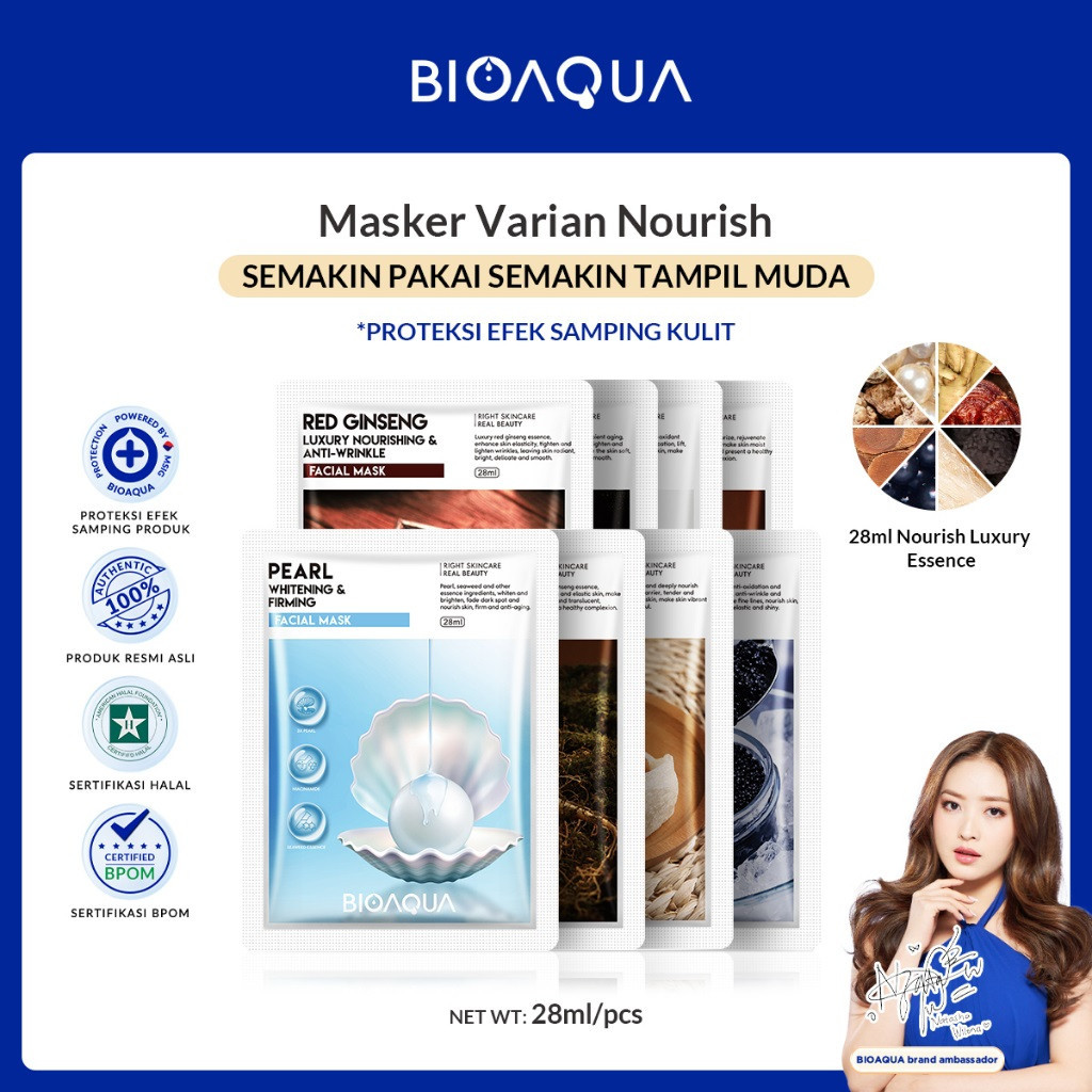 BIOAQUA VARIAN NOURISH SHEET MASK | Masker Wajah Nourish Sheet Mask Face Mask 28ml Masker Muka | SIN