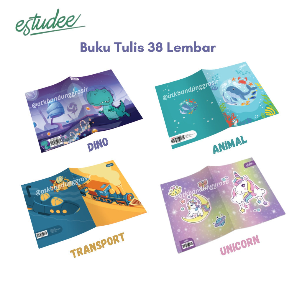 

Buku Tulis Estudee 38 Lembar Kwarto / Quarto Motif Dino Animal Transportation Unicorn Buku Tulis Sekolah – Jual Pak ( 10 Pcs )- SHSNP