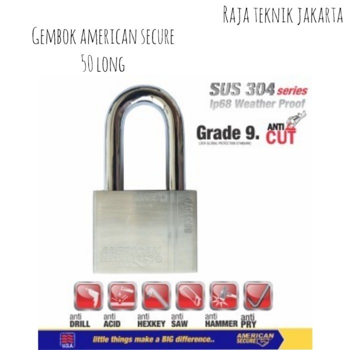 Gembok American Secure 50mm Panjang/ American Secure Padlock 50mm Long