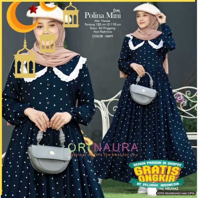 (Bisa COD) Poky midi dress jumbo LD 120 // midi dress rayon premium motif polkadot // midi dress mus