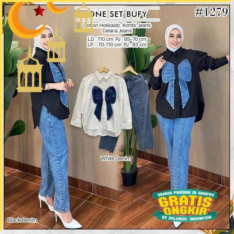 BUFFY SET JEANS SETELAN JEANS WANITA  Baju set wanita terbaru tunik celana jeans pakaian perempuan k
