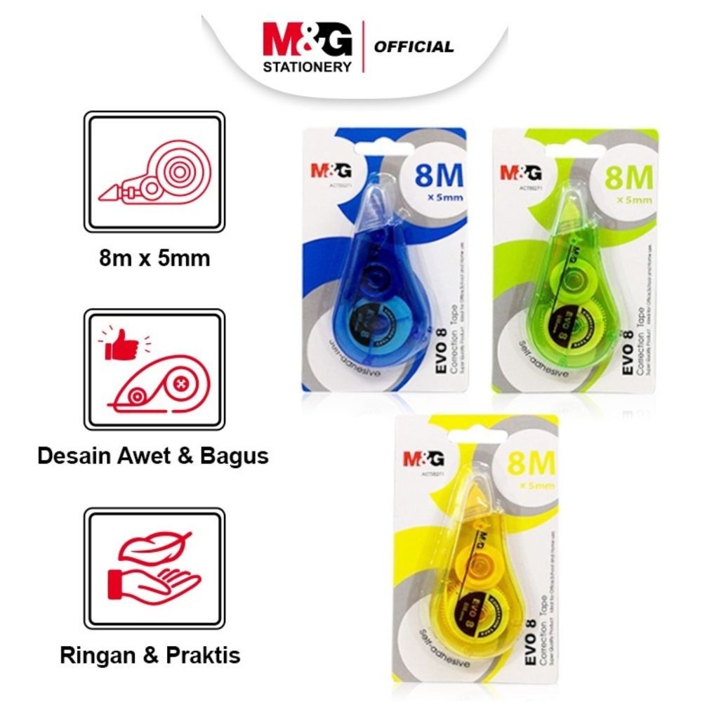 

M&G Correction Tape M&G 8m x 5mm #ACT55271 Tip Ex Kertas Tipex Pita Evo 8 - Satuan - SHESB