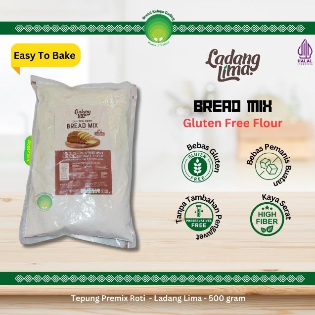 

Tepung Premix Roti Tawar Siap Pakai Bebas Gluten Bread Mix Gluten Free Flour 500 gram Ladang Lima