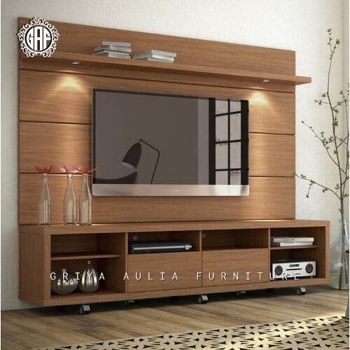 Partisi minimalis kayu jati bufet TV model partisi finishing natural