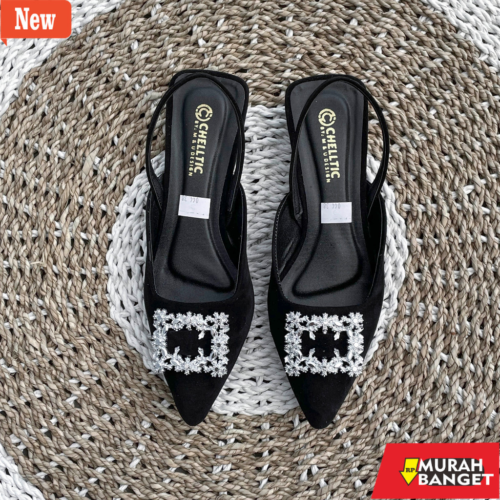Sepatu untuk lebaran- GALAXY Sepatu Flat Slip On Mules Wanita Hak Tahu 2cm Terbaru|Sepatu Pesta Wani