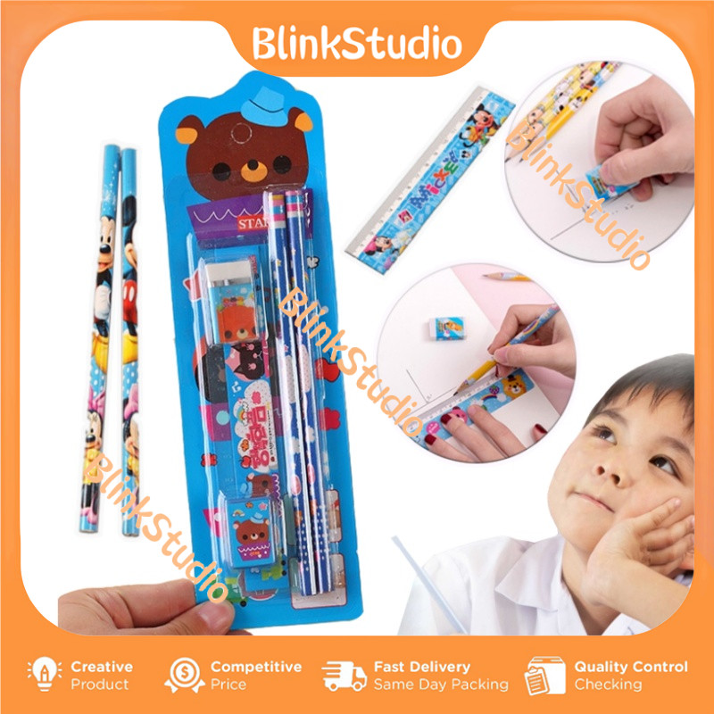 

BlinkStudio Stationary Set 5 In 1 Set Alat Tulis Sekolah 5 In 1 Karakter Lucu Set Alat Tulis Pensil Mini Stationary Alat Tulis Sekolah Set Alat Tulis Lima Potong
