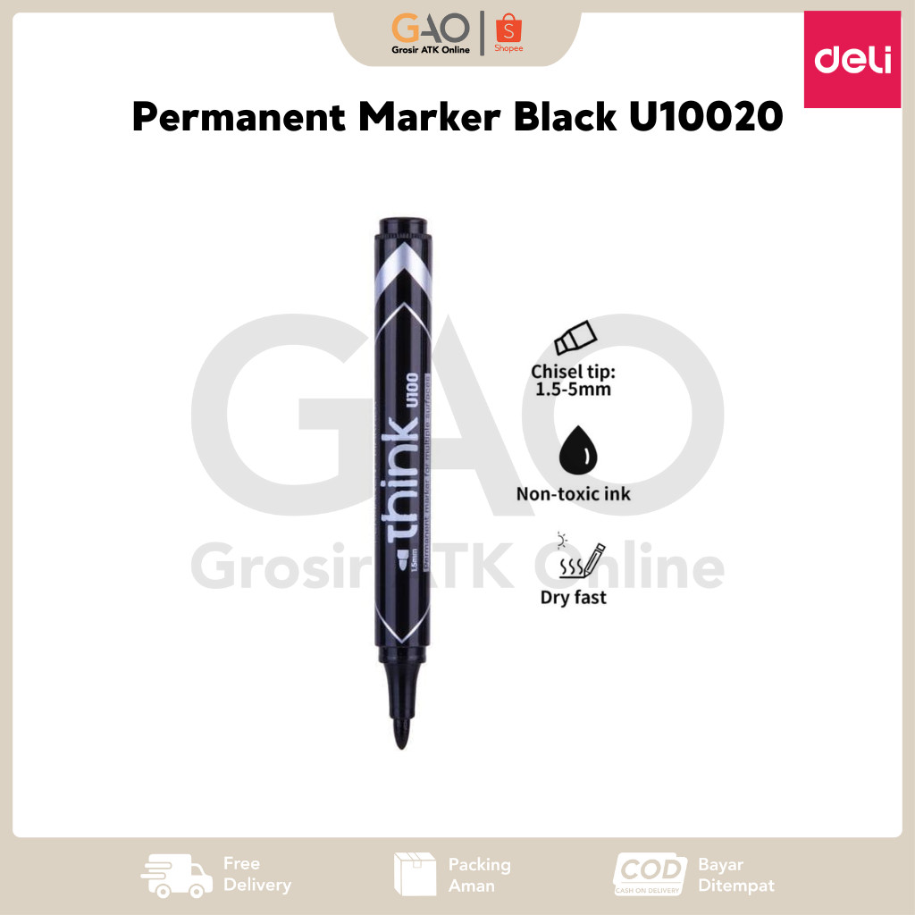 

Permanent Marker Black Deli Spidol Permanent Deli Hitam U10020