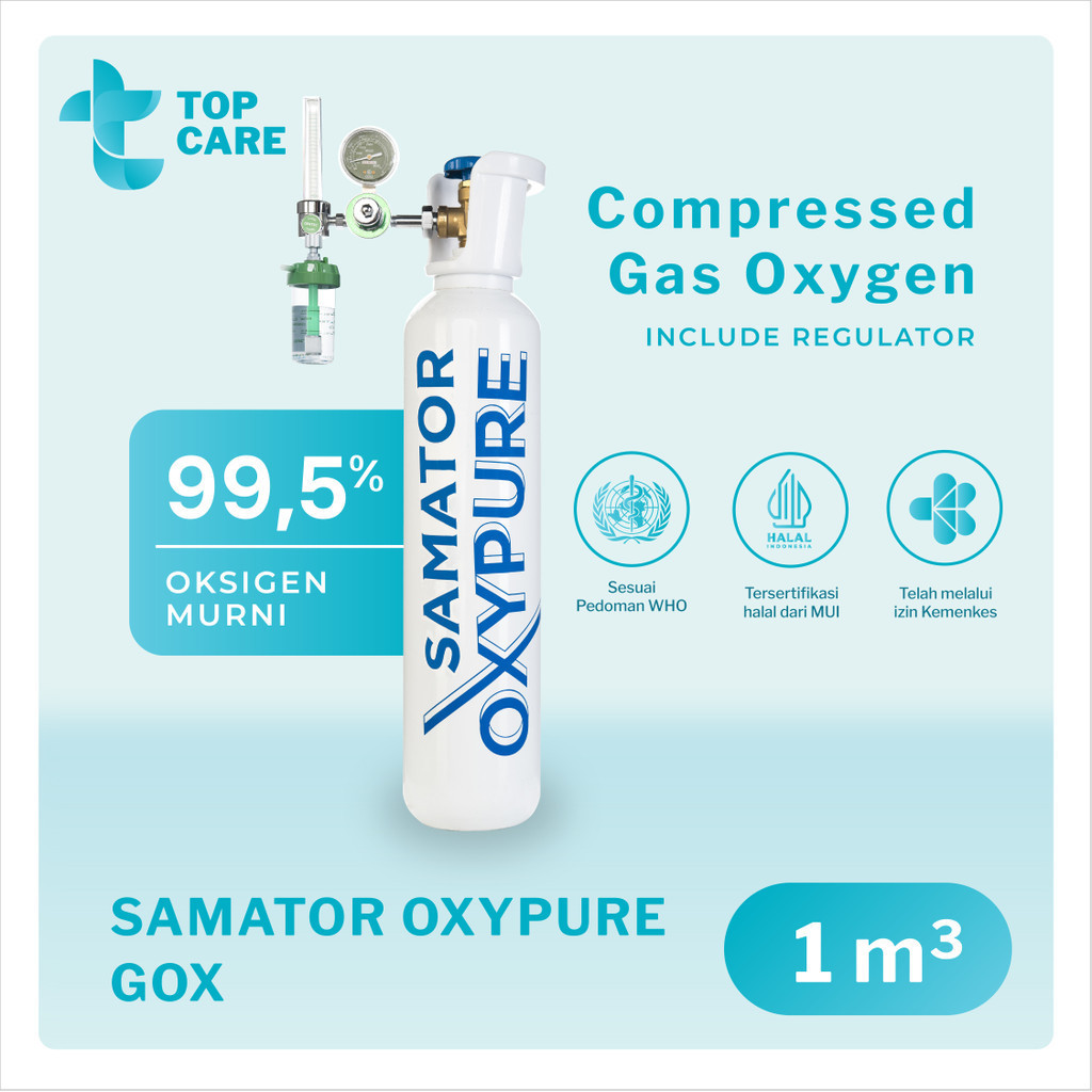 Samator Oxypure GOX 1 m3 [Include Regulator] / Tabung Gas Oksigen Murni Steril Untuk Home Care, Fasilitas Kesehatan, Rumah Sakit, Terapi Pernapasan
