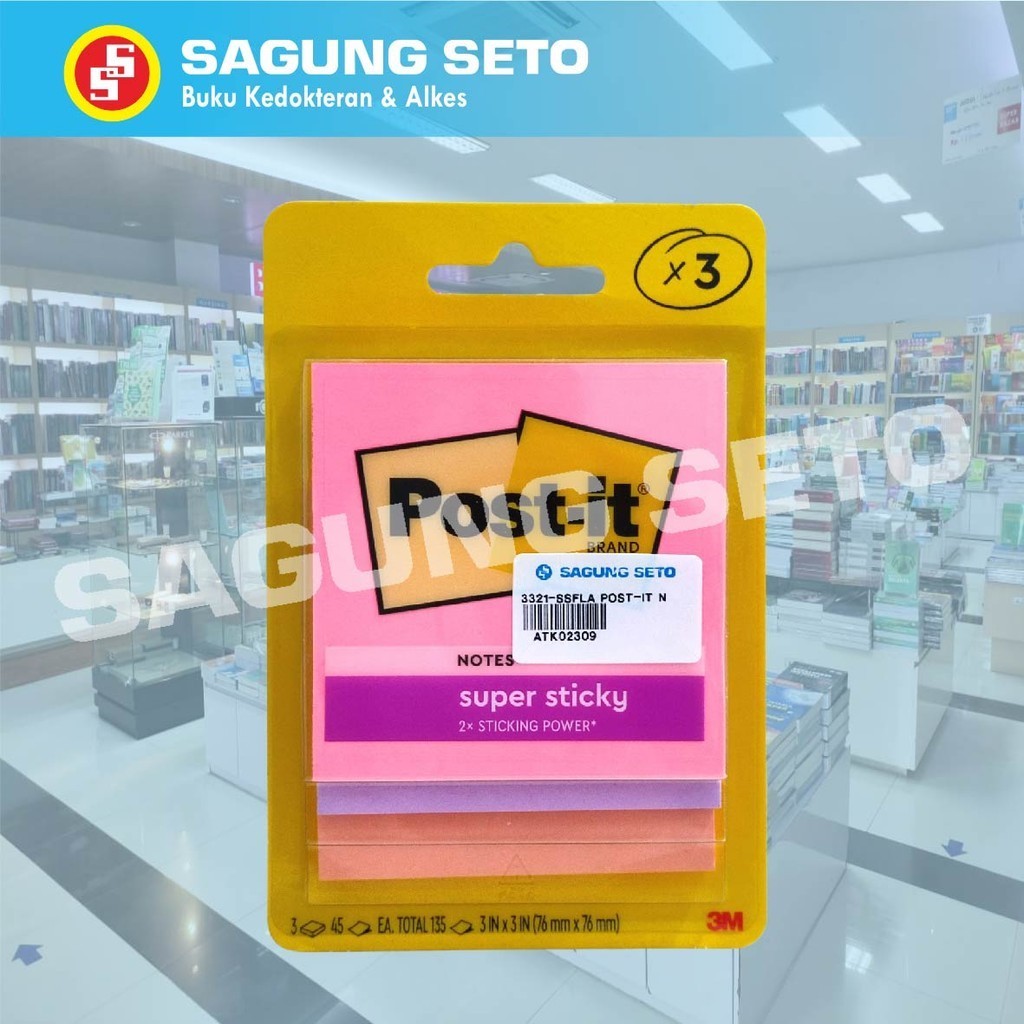 

3321-SSFLA POST-IT NOTES SUPER STICKY / STICKY NOTES 3 WARNA 76MMX76MM