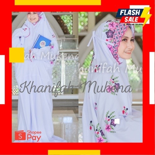 LEBARAN SALE 4.4 |  Mukena Mukenah Lajuran Terusan Langsungan Putih Bordir Santri Gontor Dewasa Bord