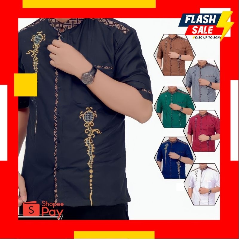 LEBARAN SALE 4.4 |  baju koko bordir dewasa lengan pendek premium terbaru 2022 kombinasi batik pekal