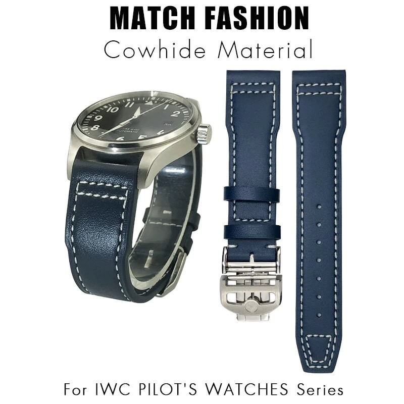 Strap Jam Tangan Pria 20mm 21mm 22mm Genuine Leather Watchband for IWC IW3777 Mark XVIII Le Petit Prince Pilot’s Watch Blue Black Brown Cowhide Strap
