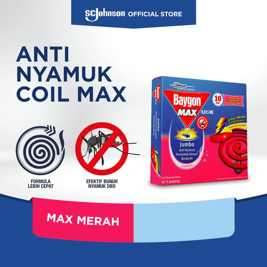 Baygon Coil Jumbo Max Merah 10Hr 150g OBAT NYAMUK BAKAR BAYGON MAX DBD