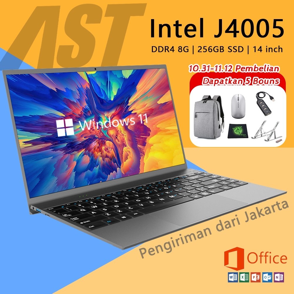 FROMO SPESIAL SHOP 【Windows11】laptop baru slim Intel J4005 ram 8G+256GB SSD 14 inch IPS Install Offi