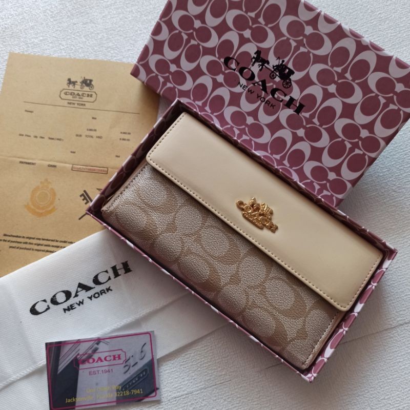 DOMPET  COACH  PANJANG WANITA - TUTUP DAN RESLETING FREE BOX & SERTIFIKAT