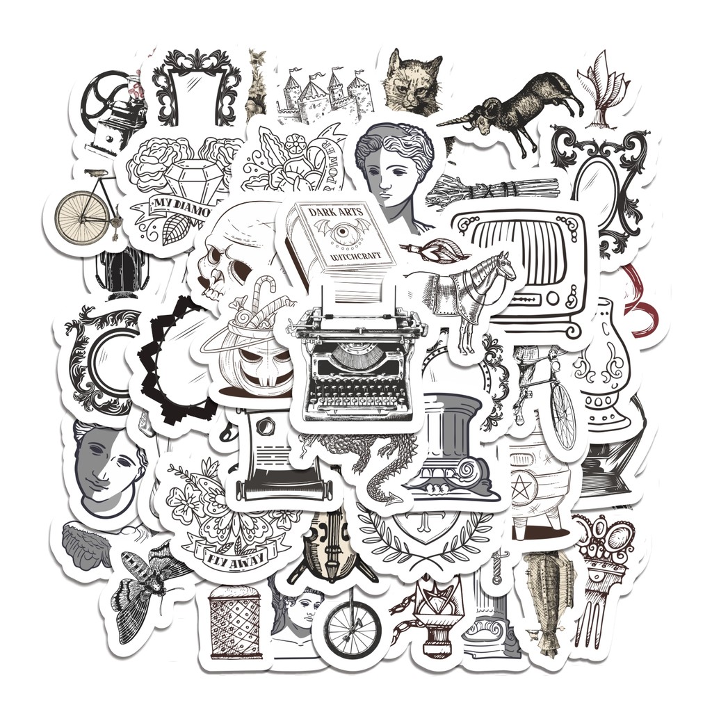 

COD 50 Pcs Stiker Retro Medieval B&W Lucu Anti Air Untuk Dekorasi Notebook Sepeda Skateboard Handphone