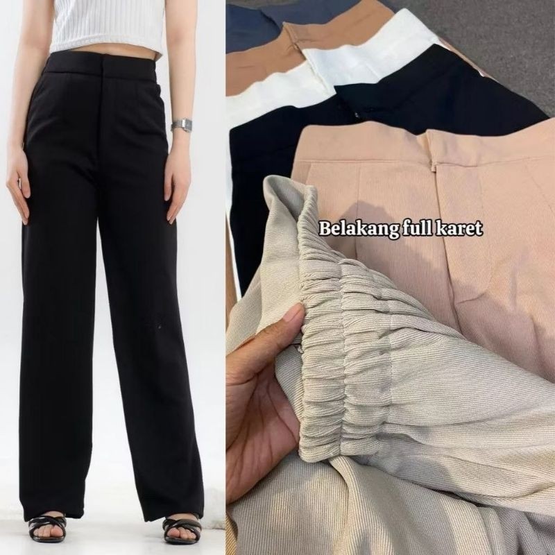 FC86KZ COZY PANTS HIGHWAIST KULOT LOOSE PANTS RIB