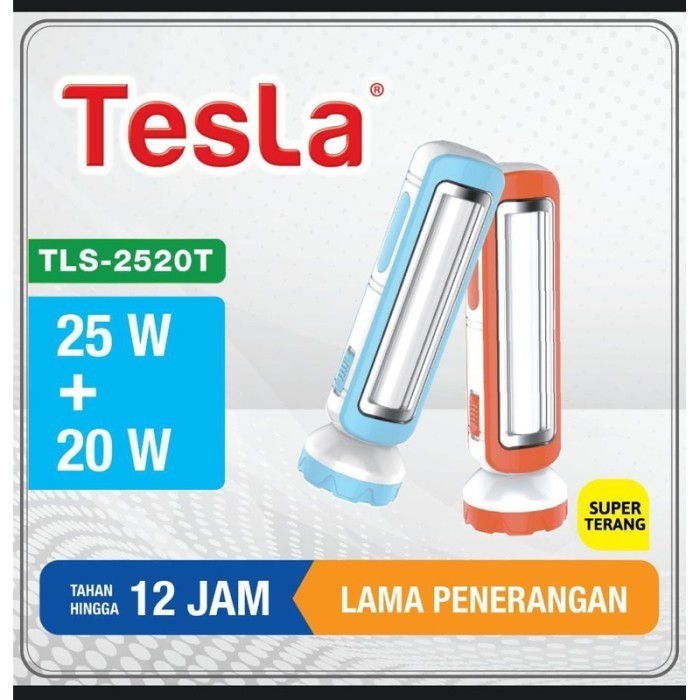 TESLA Senter Baterai Cas Ulang Emergency LED 2 Mode Lampu 25W + 20W Tahan Sampai 12 Jam