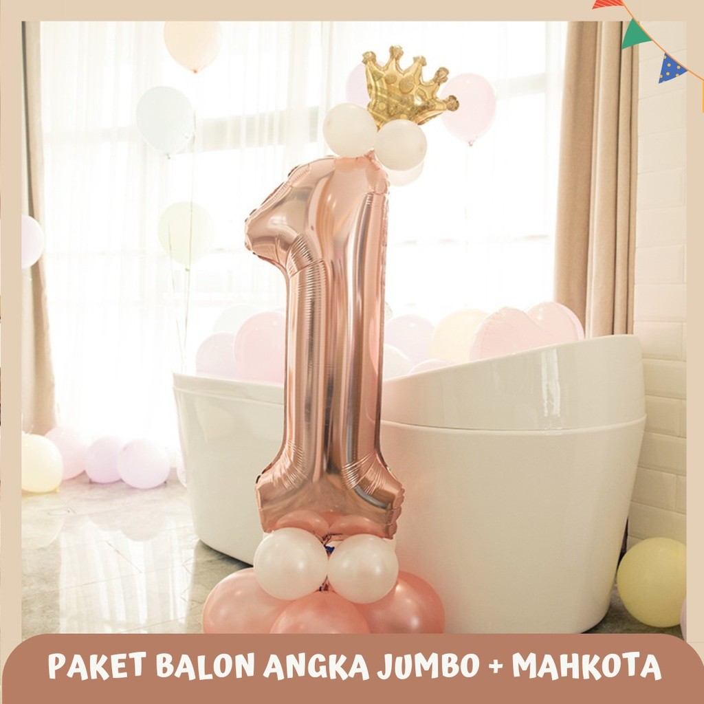 Paket Balon Angka Jumbo Crown Mini/ Balon angka 100 cm