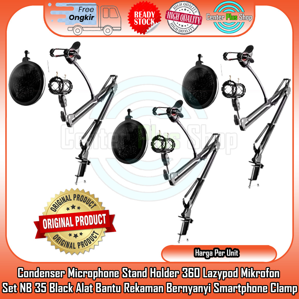 Condenser Microphone Stand Holder 360 Lazypod Mikrofon Fleksibel Set NB 35 Black Alat Bantu Rekaman 