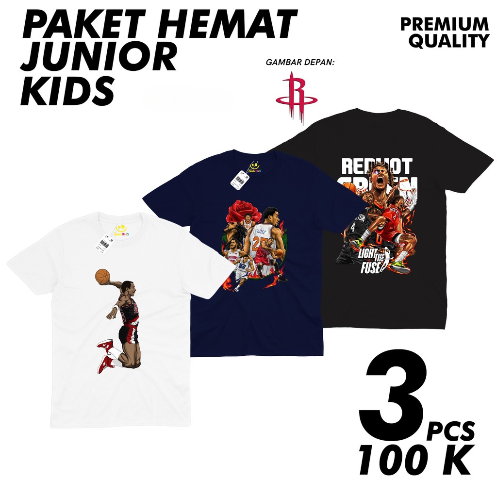 Paket hemat isi 3 pcs 100rb kaos junior tanggung remaja Basket Sport Olahraga branded fashion anak s