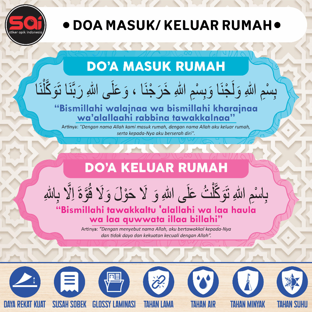 

stiker vinyl anti air/ waterproof DOA MASUK & KELUAR RUMAH laminasi glossy