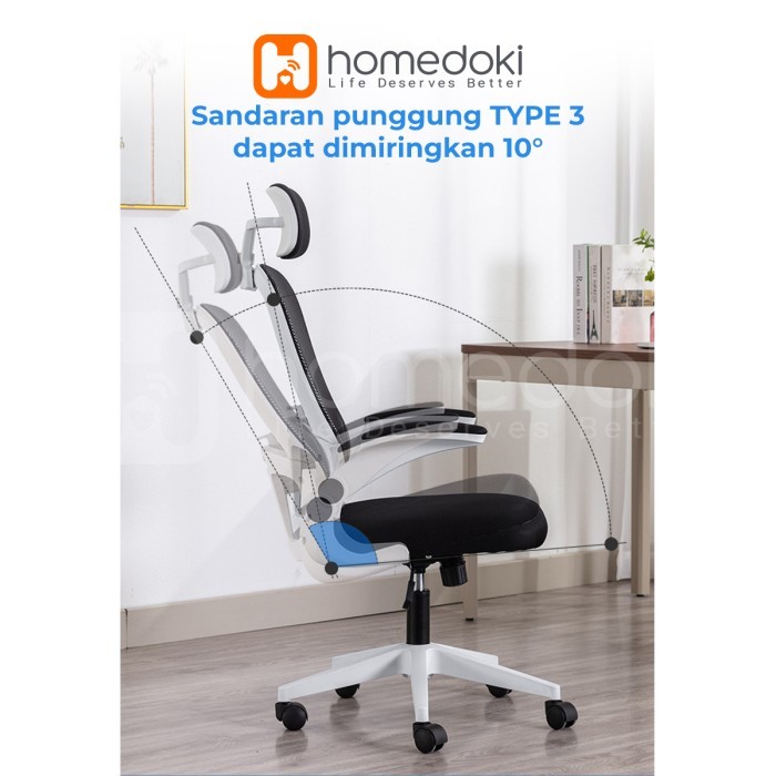 Homedoki Kursi Gaming / Kantor Ergonomis TYPE2 - Hijau, Putih, Merah, Biru, Hitam, Abu-Abu